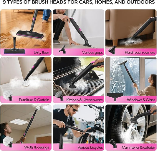 All-in-1 Steam Cleaner with 25 PSI High-Pressure Boiler, 21-Piece Accessory Kit, Portable Handheld & Floor Steamer for Tiles, Grout, Furniture and Car, Chemical-Free Deep Cleaning,3 Colors Selection