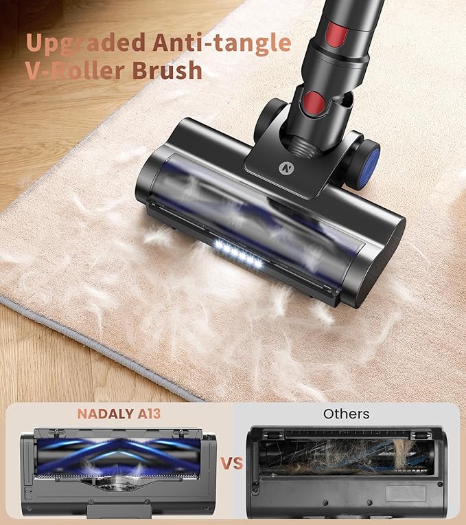 NADALY Cordless Vacuum Cleaner, Powerful Stick Vacuum with 45min Runtime, Anti-Tangle Vacuum Cleaners for Home, 1.5L Dust Cup, Rechargeable Wireless Vacuum for Hardwood Floor Carpet Pet Hair