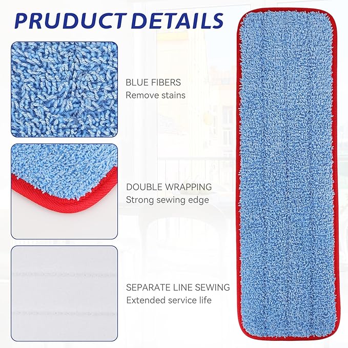 Replacement Microfiber Pad for Rubbermaid Commercial 18.5 Inch Mop Head - 6 Pack Wet & Dry Commercial Cleaning Refills Reusable Mops Refills Fit for Any Microfiber Flat Mop System 18.5"