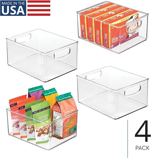 iDesign Stackable Storage Bin - Organize Pantry, Fridge, or Freezer, Set of 4, Clear, Made in USA