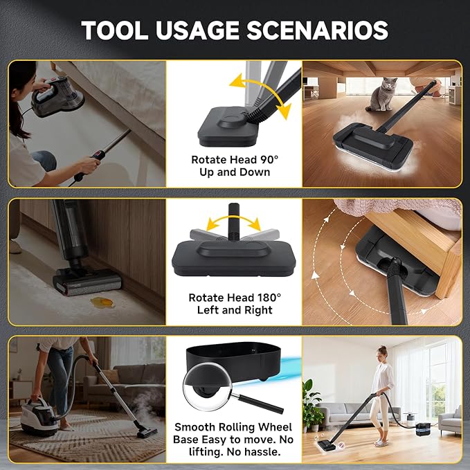 Steam Cleaner, 3-Level Adjustable Handle, 15s Heat-Up, 1500W Steamer for Cleaning, Rolling System, Portable Steamer for Cleaning with Mop & 17-Piece Kit for Home, Car, Grout, Tile, Couch, Kitchen
