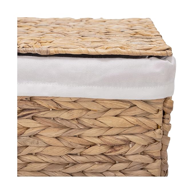 Seville Classics Premium Natural Handwoven Portable Laundry Bin Basket with Carrying Handles, Natural Water Hyacinth, Rectangular, Volume: 2.5 bushels or 3.1 cu. ft, 18.5" W x 12.2" D x 24" H