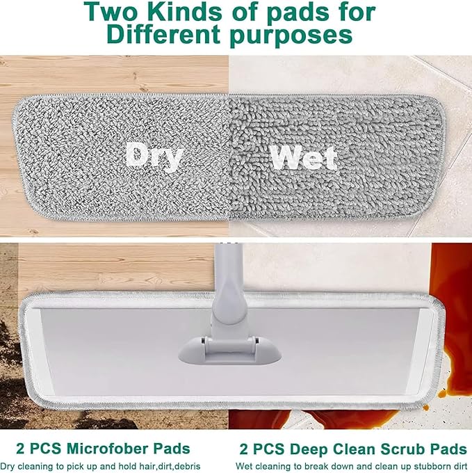 Dust Mop for Floor Cleaning with 3 Washable Pads and 55” Long Stainless Steel Handle,Microfiber Mop for Hardwood Floors, Tile, Marble Floors (Microfiber mop)
