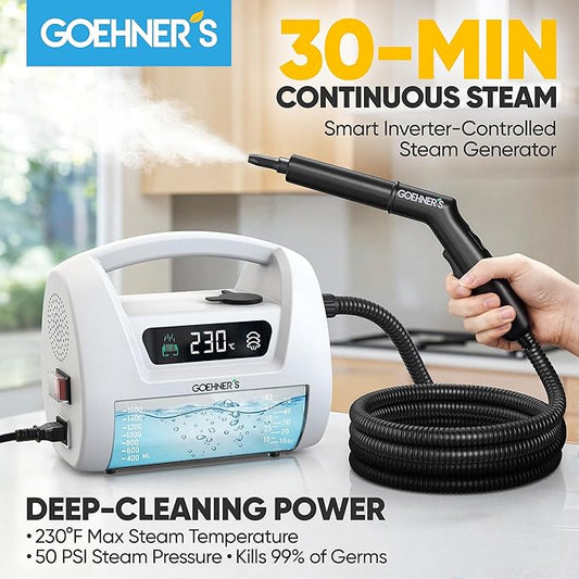 2026 Upgraded Handheld Steam Cleaner, 230°F/3.5 Bar High-Pressure Portable Hand Held Steamer for Home & Car, 30s Heat-Up, Chemical-Free Deep Cleaning for Kitchen, Bathroom, Grout & Car Detailing-White