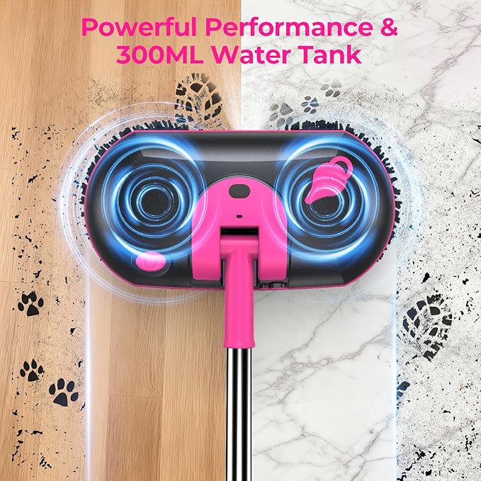 ScrubWiz Cordless Electric Spin Mop with Water Sprayer, Floor Cleaner for Hardwood & Tile, Quiet Cleaning, Adjustable Handle, 2500mAh Long-Lasting Battery, 300ml Tank