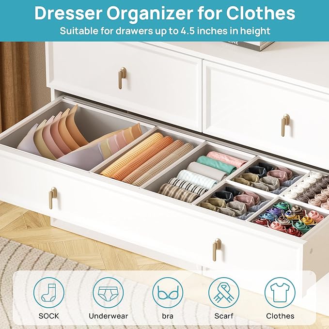 Vtopmart 12 Pack Baby Clothes Organizer, Dresser Drawer Organizer for Baby Clothing, Foldable Fabric Closet Drawer Storage Bins, Dresser Dividers for Bra, Socks, Ties, Scarf