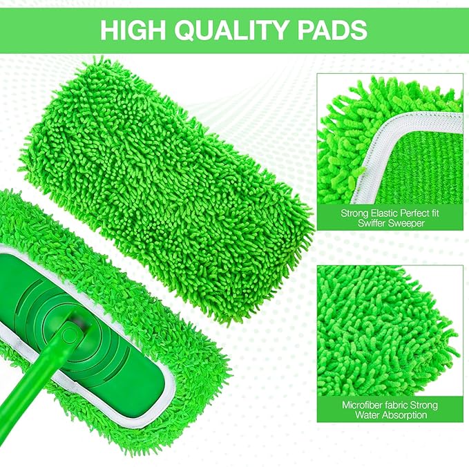 Mop Pads for Swiffer Sweeper Reusable Mop Dry Wet Mop Pad Refills Microfiber Replacement Sweeping Cloths Floor Cleaning Mopping Pad (5PCS)