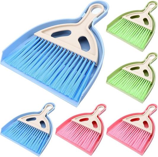6 Pcs Small Broom and Dustpan Set Nesting Hand Broom and Dustpan Mini Hangable Whisk Mini Brooms and Dustpans Set with Handle for Cleaning Table Desk Sofa Car Countertop Pet Nest (Blue/Pink/Green)