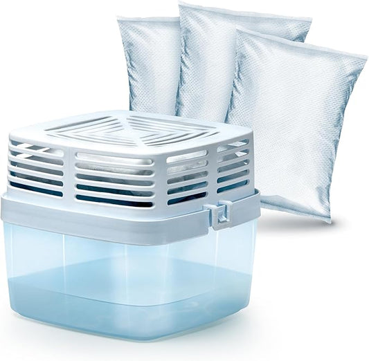 HUMYDRY Moisture Absorber Dehumidifier Device for Home, Premium Pack Of 1 Device of 15.9 Oz With 3 Pre-Measured Refills, Unscented Humidity Absorber For Closets, Bathroom and Medium Enclosed Spaces