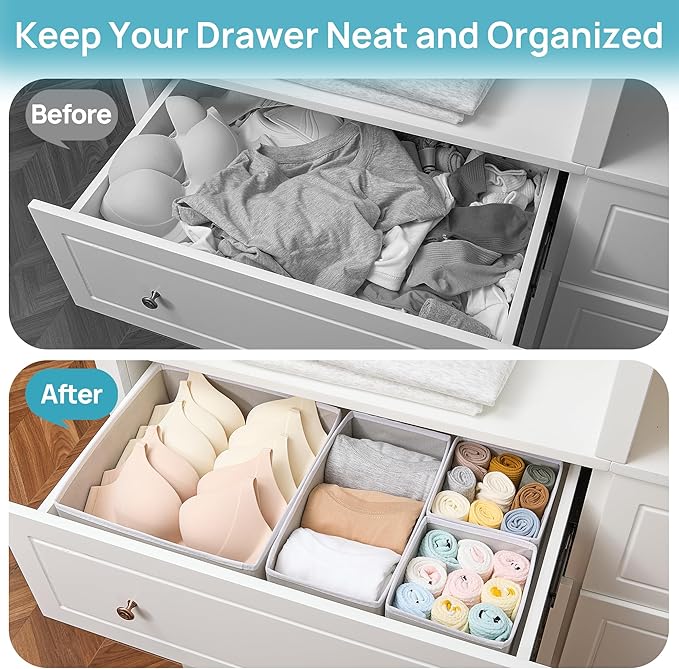 Vtopmart 12 Pack Baby Clothes Organizer, Dresser Drawer Organizer for Baby Clothing, Foldable Fabric Closet Drawer Storage Bins, Dresser Dividers for Bra, Socks, Ties, Scarf
