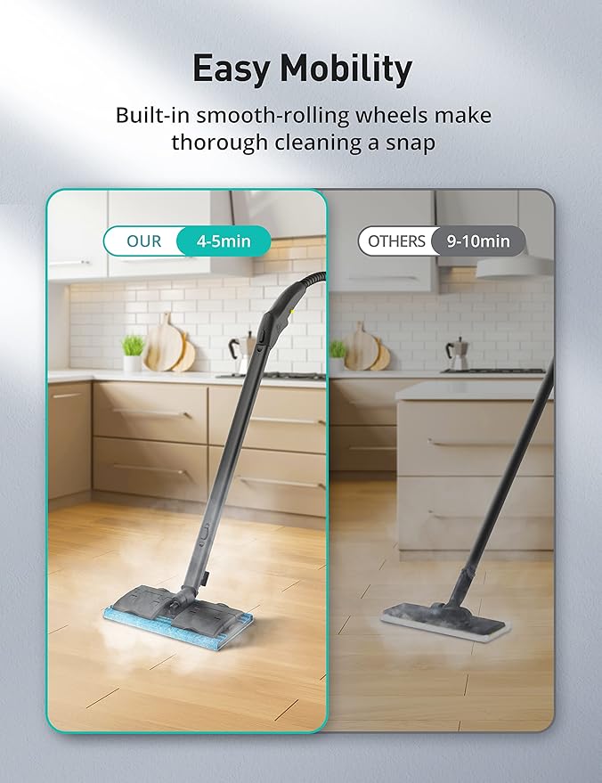 Carpet Steam Cleaner for Home, 293°F 58 PSI Powerful Multipurpose Handheld Steam Mop, 21 Attachments, 50Oz Capacity, Heavy Duty Steamer for Carpets, Floors, Cars, Tiles, Crack Cleaning, Turquoise
