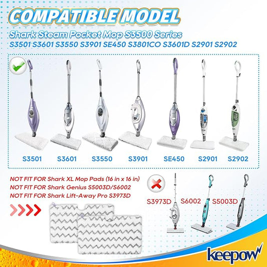 KEEPOW 5 Pack S3501 S3601 Steam Mop Replacement Pads Compatible with Shark S3500 Series S3501 S3601 S3550 S3901 SE450 S3801CO S3601D S2901 Steam and Scrub Pocket Mop Steamer Pads Washable