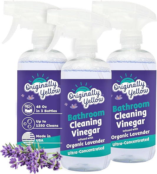 Originally Yellow Lavender Bathroom Cleaner Spray | Powered by Natural Vinegar & Infused with Lemon | Multipurpose Kitchen Cleaner Works on Tile, Wood, Granite, & Marble 3 Pack