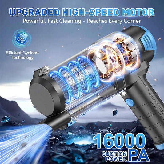 KMM Handheld Car Vacuum Cleaner, 16000PA Air Duster & Vacuum Cleaner, 120W High Power Hand Held Vacuum Cordless, Portable Vacuum Rechargeable with Multi-Nozzles & LED Light for Car, Home, Pet, Office