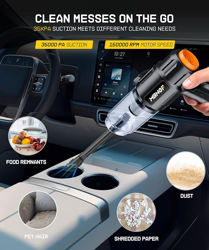 Car Vacuum Portable Cordless,35000PA High Power Suction & Blower, Handheld Vacuum Cleaner for Car, Home, Desktop, Keyboard,Birthday Gifts for Men Dad Husband(Tungsten Black)