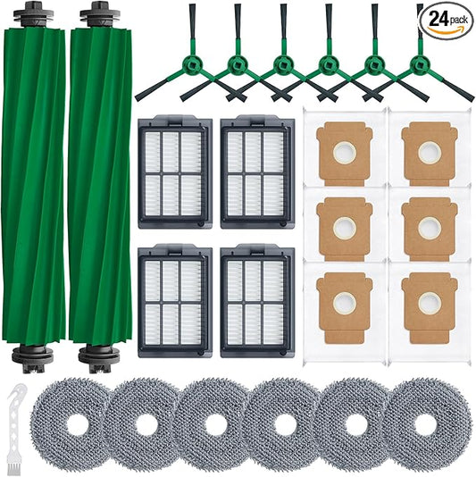 Plus 405 Combo Replacement Parts for Roomba Plus 405 Combo Plus 505/ 507Combo Robot Vacuum Cleaner Parts with 2 Roller Brush, 4 HEAP, 6 Mops, 6 Dust Bags, 6 Side Brushes, 1 Clean Brush
