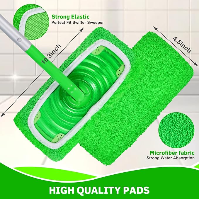 6 Pcs Reusable Microfiber Mop Pads Compatible with Swiffer Sweeper, Dry Sweeping Cloths & Wet Mopping Cloths, Washable Pads for Surface/Hardwood Floor Cleaning (Mop is Not Included)