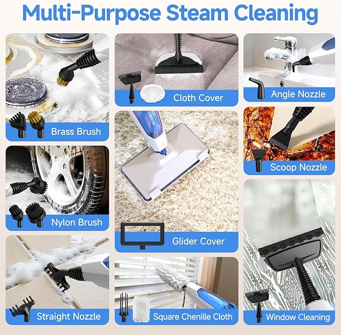 SENMO Steam Mop, 14-in-1 Detachable Steam Cleaner for Home and Floor, 1300W 228°F Deep Cleaning MultiPurpose Floor Steamer with 14 Attachments for Hardwood Floors, Tile, Grout, Furniture, Carpet, Wall