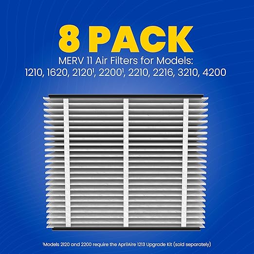 AprilAire 210 Replacement Filter for AprilAire Whole House Air Purifiers - MERV 11, Clean Air & Dust, 20x25x4 Air Filter (Pack of 8)