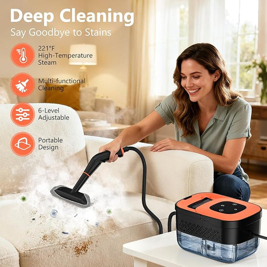 Steam Cleaner, Portable Steamer for Cleaning with 15pcs Accessories, 6-Level Adjustable, 15s Heat-Up, Handheld Steam Cleaner for Home, Tile, Grease, Dirt, Car Detailing, Christmas Gifts for Women, Men