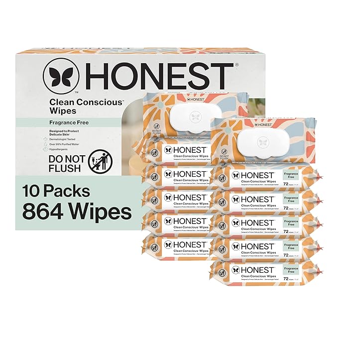 The Honest Company Hypoallergenic Multi-Use Baby Wipes for Sensitive Skin, Sunburst, 864 Count