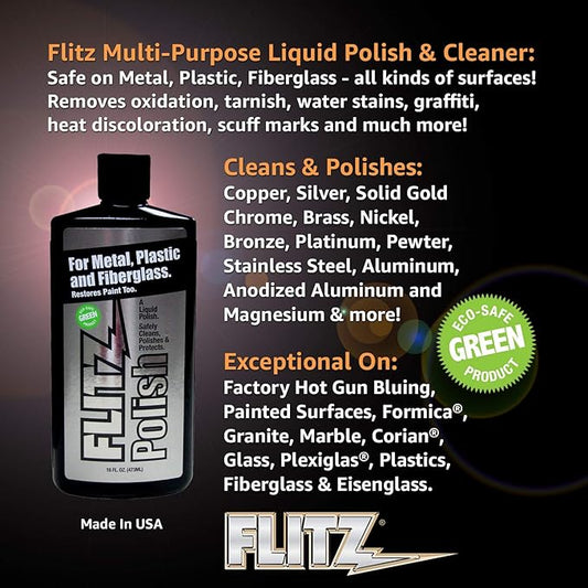 Flitz Multi Purpose Metal Polish Liquid - 3.4oz Bottle of USA-Made Tarnish Remover - For Aluminum, Chrome, Brass, Nickel, Silver - Non-Abrasive Metal Cleaner and Polish, Restorer (6 Pack)