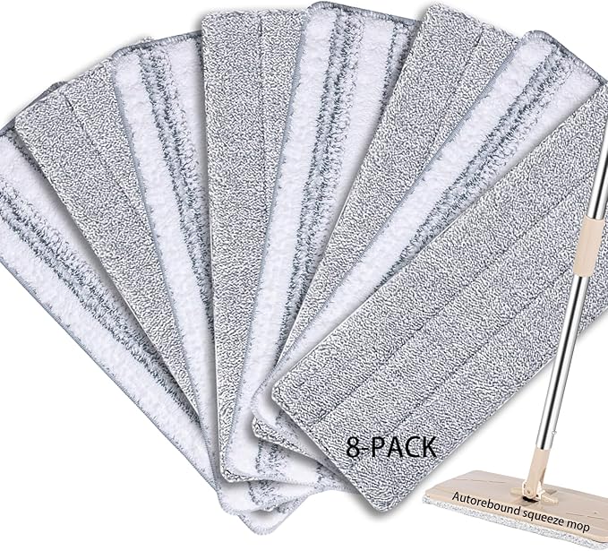 Flat Mop Replacement Pads Compatible with Joymoop, Bosheng Mop Pads , Washable Squeeze Microfiber Mop pad for Floor Cleaning(8 Pack Refill, 13"X 4.9")