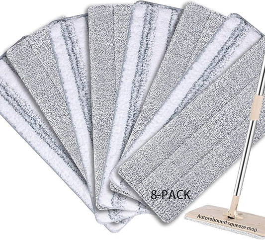 Flat Mop Replacement Pads Compatible with Joymoop, Bosheng Mop Pads , Washable Squeeze Microfiber Mop pad for Floor Cleaning(8 Pack Refill, 13"X 4.9")