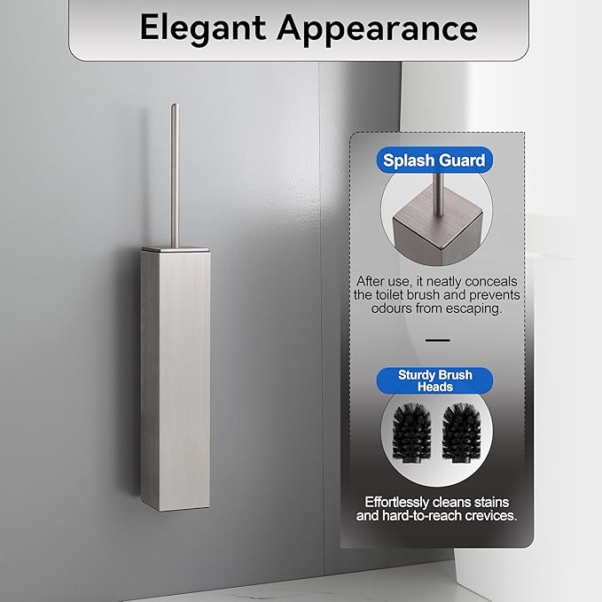 Brushed Nickel Toilet Brush with Holder,Durable Cleaning Toilet Bowl Brushes with Holders