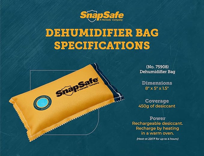 SnapSafe Reusable Dehumidifier Bag 450G, 75908 - Portable, Easy to Use Moisture Absorbers for Gun Safes & Cabinets - Prevent Moisture Damage for Gun Safe Accessories, Firearms in Your Gun Vault