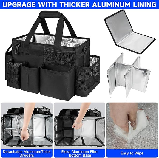 Cleaning Caddy Bag, Large Cleaning Supplies Organizer for Housekeepers, Housekeeping Caddy with Handle and Detachable Padded Cushion, Black