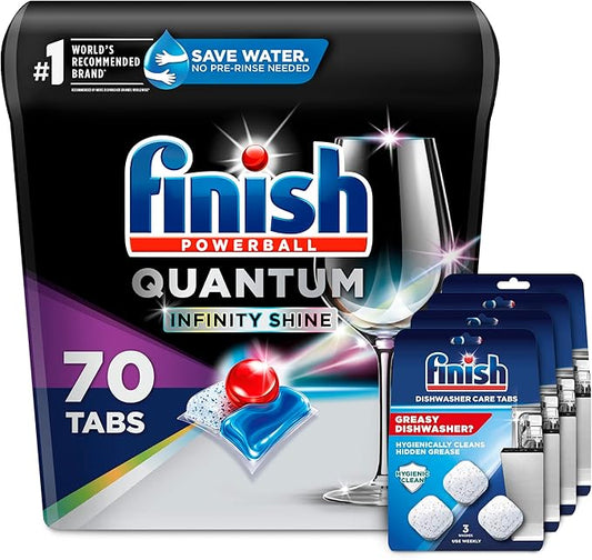Set: Finish Quantum Shine 70 Count Dishwasher Detergent Powerball Our Best Ever Clean & Shine Dishwashing Tablets - Dish Tabs & Finish In-Wash Dishwasher Cleaner Clean Hidden Grease & Grime 3 Count