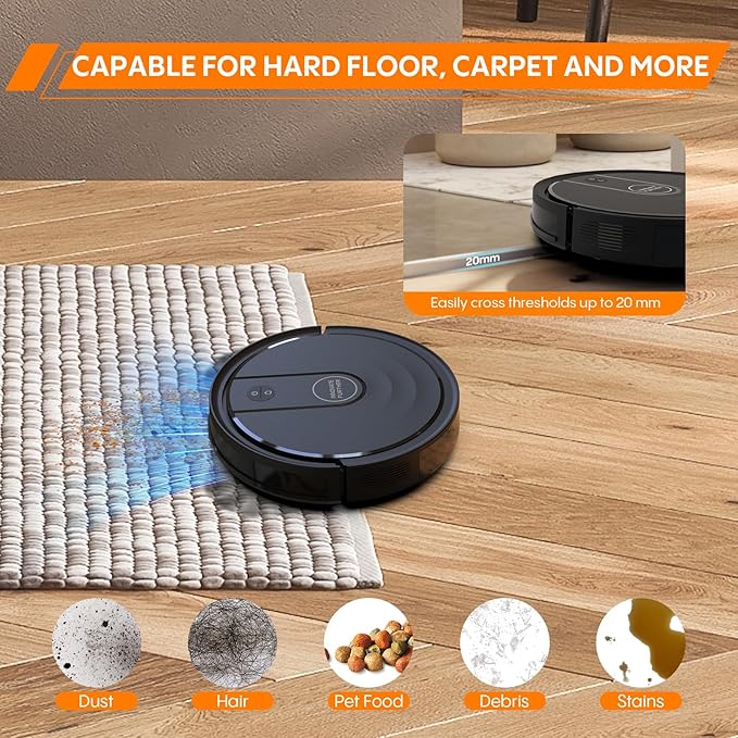 Robot Vacuum and Mop Combo, 3-in-1 Robot Vacuum Cleaner with 5000Pa, Smart Navigation Robotic Vacuums with Multi-Surface Cleaning, 2.87" Super Slim, Wi-Fi/App/Alexa, for Pet Hair Hard Floors Carpet
