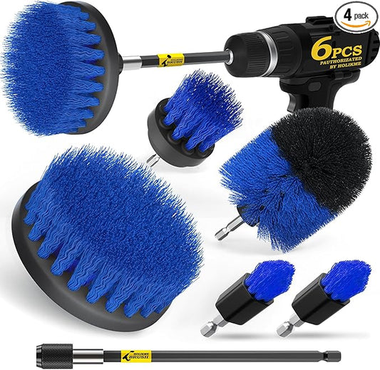 Holikme 6Pack Drill Brush Power Scrubber Cleaning Brush Extended Long Attachment Set All Purpose Drill Scrub Brushes Kit for Grout, Floor, Tub, Shower, Tile, Bathroom，Scrub Brush Blue