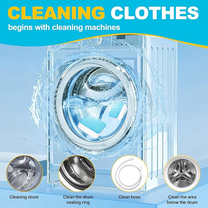 Washing Machine Cleaner Tablets – 24-Pack Deep Cleaning & Descaler for HE, Front Load & Top Load washer cleaner tablets, Septic-Safe, 12-Month Supply