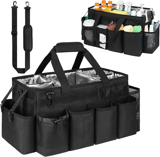 Cleaning Caddy Bag, Extra Large Cleaning Supplies Organizer for Housekeepers, Housekeeping Caddy with Handle and Detachable Padded Cushion, Black