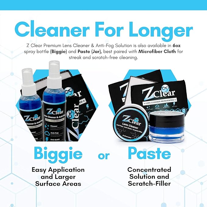 Z Clear Anti-Fog 6oz Spray | Eye glasses cleaner | Goggles anti fog | Sunglasses cleaner | Windshields | Mirrors | Visors | Safe for all Lenses |+ With Microfiber Cloth