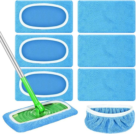 Reusable Mop Pads Fit Swiffersweeper, 6 Pack Reusable Microfiber Mop Pads, Washable Dry Sweeping Cloths & Wet Swifferpads Refills for Hardwood & Multi - Surface Floor Cleaning A