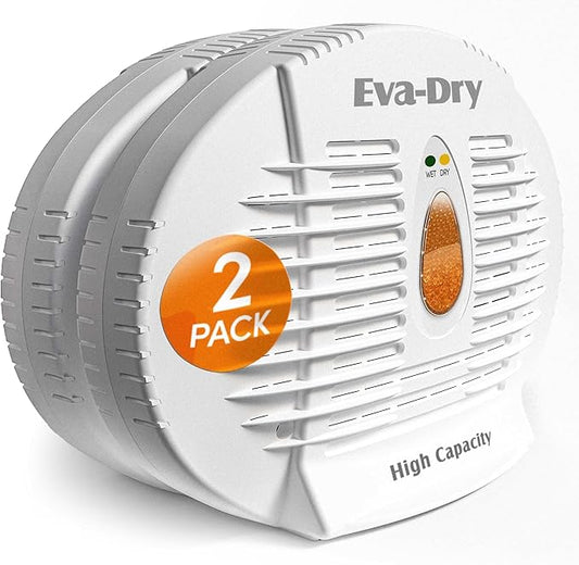 Eva-Dry E-500 Renewable Dehumidifier 2-Pack (6–8 oz Capacity Each), White – Ideal for Closets, Bathrooms, Safes, Boats, and RVs