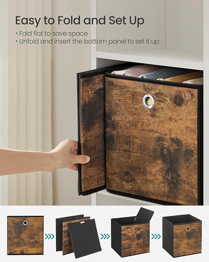 SONGMICS Storage Cubes, Set of 8 Storage Bins, Foldable Fabric Storage Boxes, 11.8 x 11.8 x 11.8 Inches, Fit Cube Storage Unit, for Clothes, Bedroom, Living Room, Rustic Brown and Ink Black URFB830B01