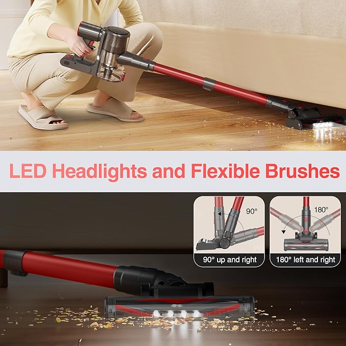 Zefiro Cordless Vacuum Cleaner for Home,450W /40Kpa 50Mins Stick Vacuum,Anti-Tangle 1.5L Dust Cup, Rechargeable Wireless Handheld Vacuum for Pet Hair/Carpet/Floor
