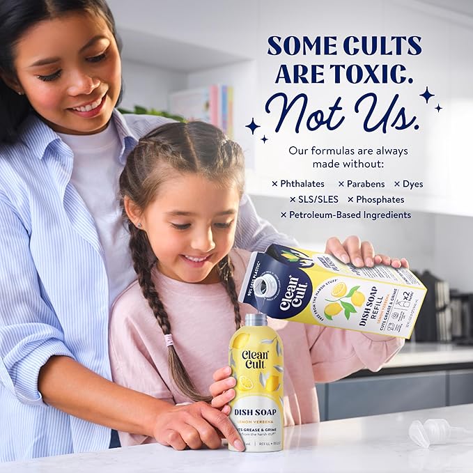 Cleancult - Lemon Verbena - Liquid Dish Soap - Refillable Aluminum Bottle - Dish Soap that Cuts Grease & Grime - 16 oz - 1 Pack