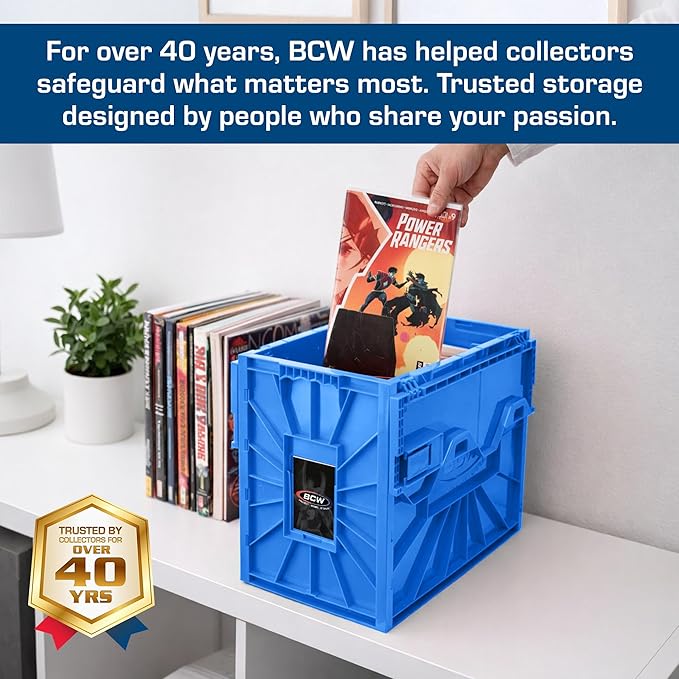 BCW Short Comic Book Bin | Holds 150 Comics | Stackable Plastic Storage | Acid-Free Organizer | Blue, 5 Pack