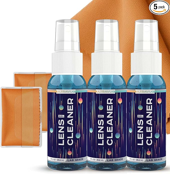 Eyeglass Gel Lens Cleaner Spray Kit - 3 x 1oz Gel Eyeglasses Cleaner Spray Bottle + 2 Microfiber Cloth for Cleaning - Safe for All Lenses (AR Coated Included), Eyeglasses and Screens