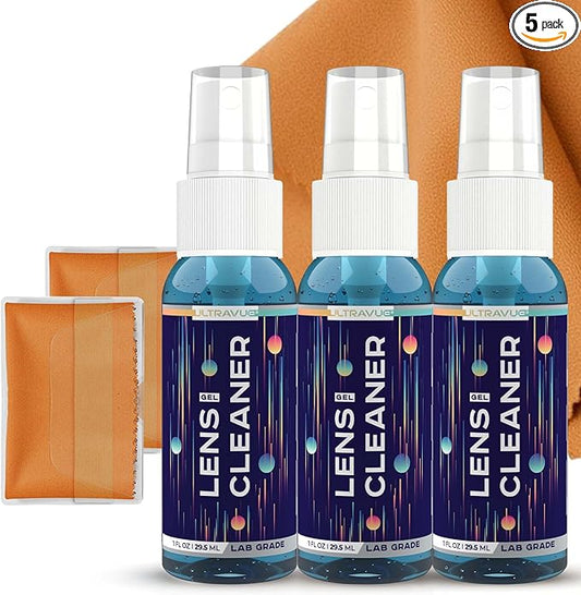 Eyeglass Gel Lens Cleaner Spray Kit - 3 x 1oz Gel Eyeglasses Cleaner Spray Bottle + 2 Microfiber Cloth for Cleaning - Safe for All Lenses (AR Coated Included), Eyeglasses and Screens