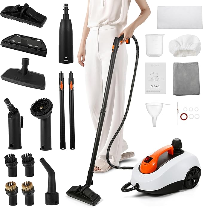 WICHEMI Steam Cleaner with Extension Pole, 61 oz, Steam Cleaner for Home, Adjustable Steam Pressure, 26 Accessories, Handheld Steam Cleaner for Walls, Gaps, Hard Floors, and Tiles