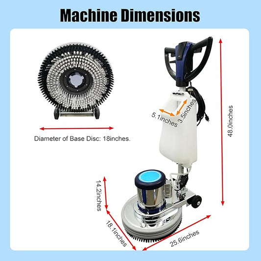Floor Scrubber Buffer Polisher Machine Polish Wax Refurbish Heavy Duty Tile Scrubber Cleaner Wood Marble Cement Pavement Epoxy Rubber Carpet 18" Tile and Grout Commercial Industrial
