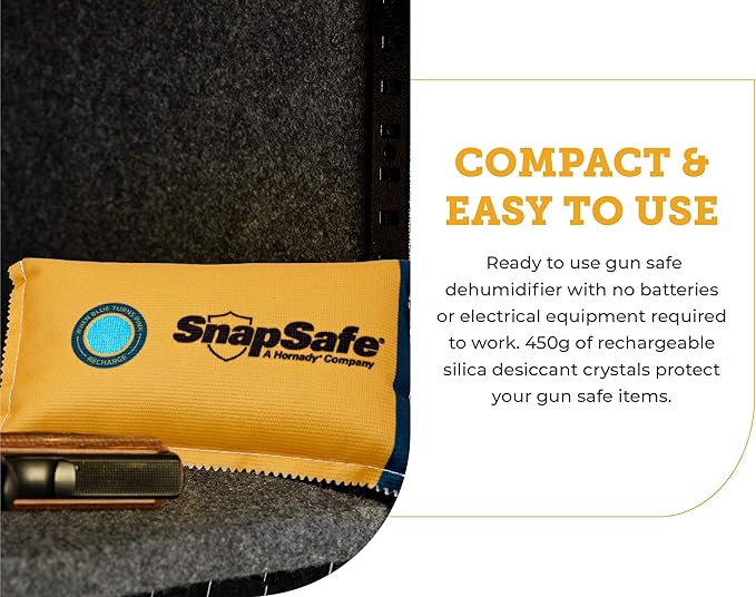 SnapSafe Reusable Dehumidifier Bag 450G, 75908 - Portable, Easy to Use Moisture Absorbers for Gun Safes & Cabinets - Prevent Moisture Damage for Gun Safe Accessories, Firearms in Your Gun Vault