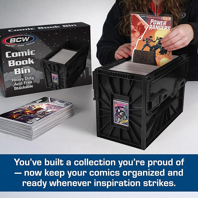 BCW Short Comic Book Bin | Holds 150 Comics | Stackable Plastic Storage | Acid-Free Organizer | Black, 10 Pack