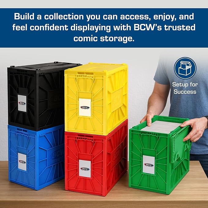 BCW Short Comic Book Bin | Holds 150 Comics | Stackable Plastic Storage | Acid-Free Organizer | Blue, 2 Pack